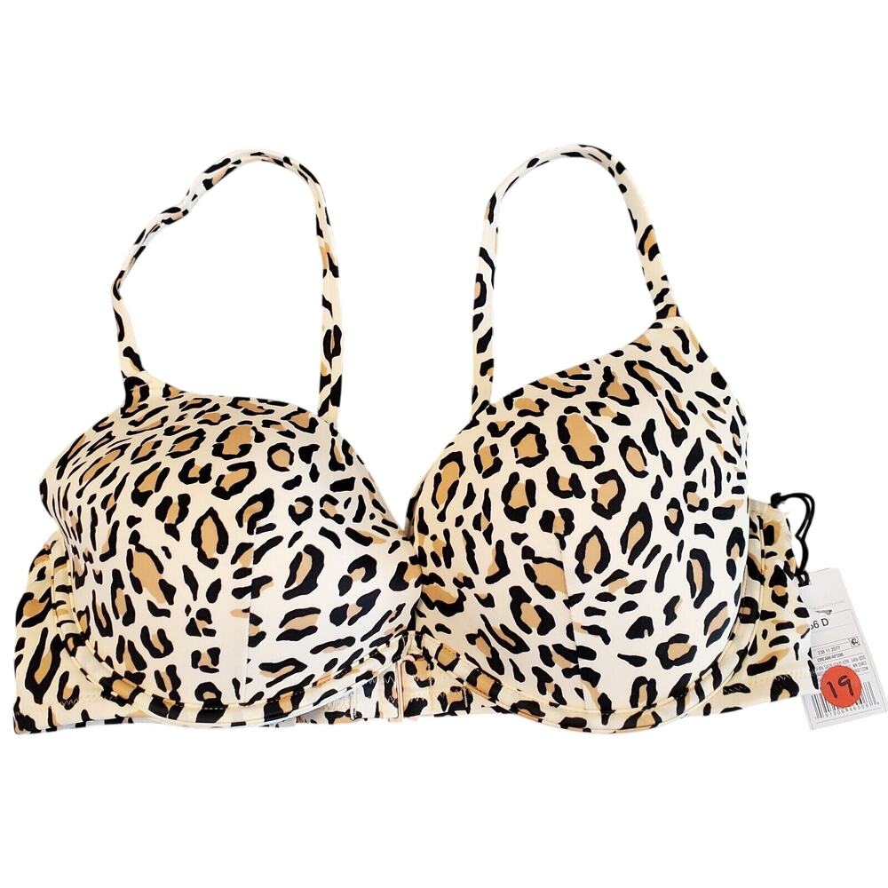 Shade & Shore Womens 36D Lightly Lined Leopard Print Bikini Swim Top Adjustable‎
